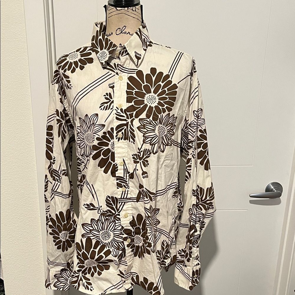 Vintage Reyn Spooner Brown Floral Design Button-Up Shirt Vacation Resort Luau
